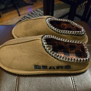 NWOT, Bears Embroidered Brown Suede Slip-On Slippers